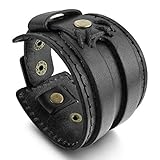 MunkiMix Metalllegierung Legierung Echtleder Armband Armreifen Manschette Schwarz Herren