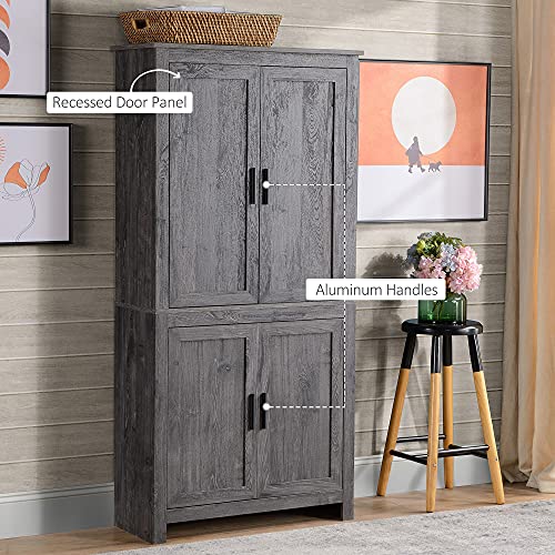 Homcom 64" 4-Door Kitchen Pantry, Freestanding Storage Cabinet With 3 Adjustable Shelves For Kitchen, Dining Or Living Room, Grey #TOP5