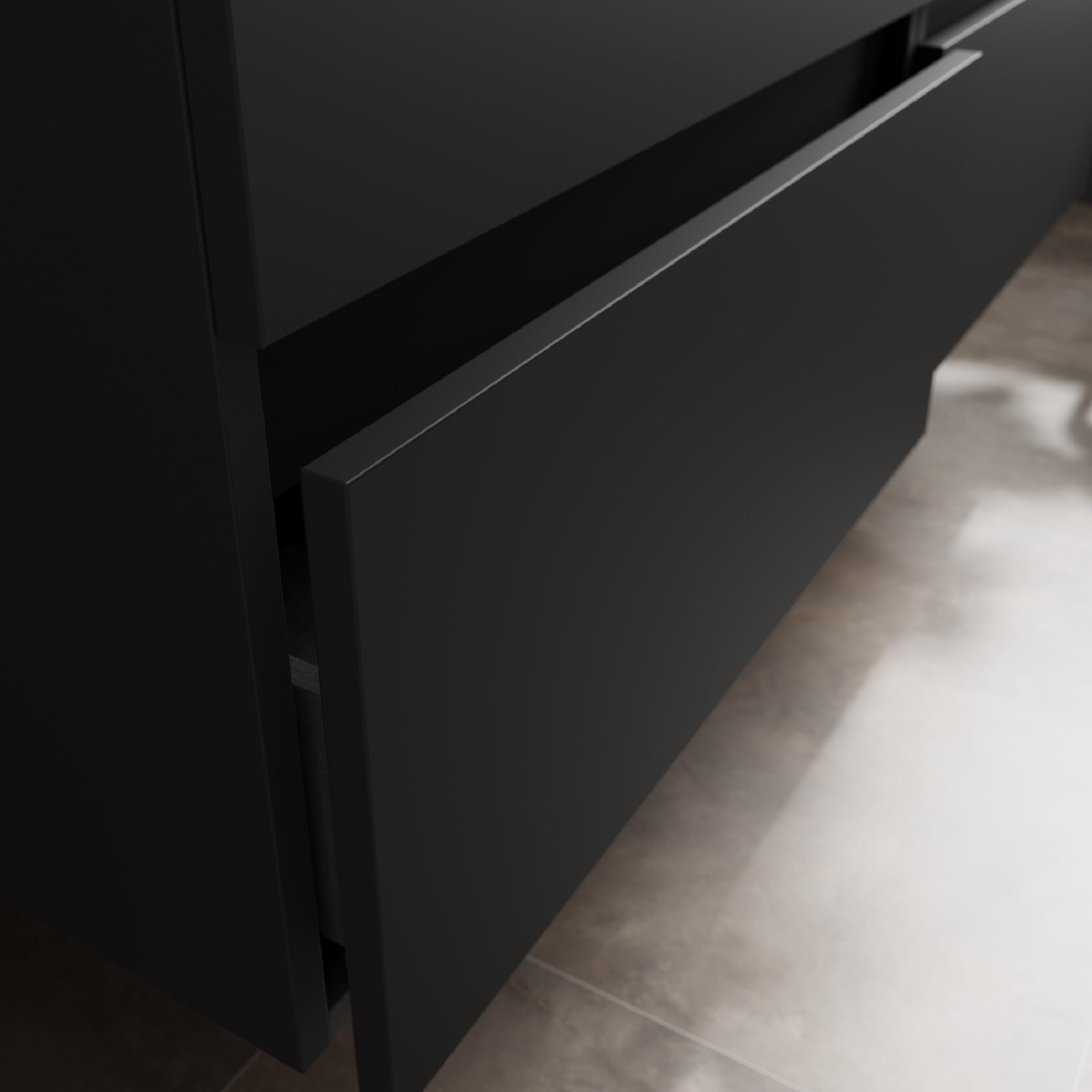 Salgar Mueble de Baño Bequia Plus 100 cm 2 cajones Negro Mate y Coqueta Izquierda 2 Huecos Roble con Lavabo Integrado