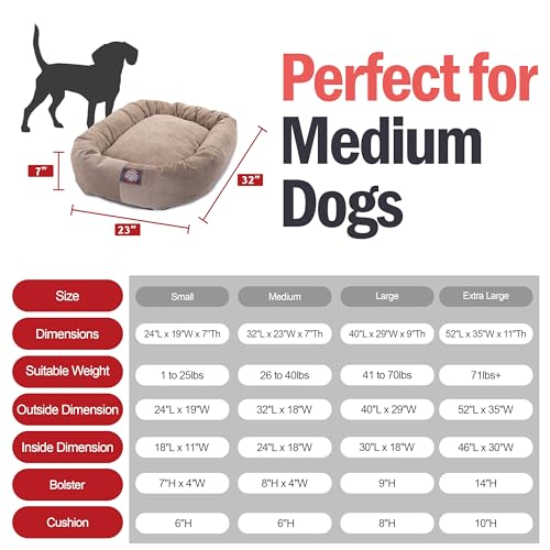 Majestic Pet 32 Inch Micro Velvet Calming Dog Bed Washable – Cozy Soft Round Dog Bed with Spine for Head Support - Fluffy Donut Puppy Mat 32x23x7 (inch) Medium – Pearl (2025) - Thumbnail 3