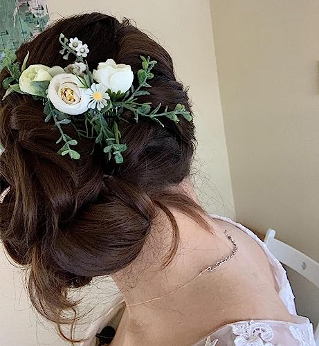 Fiddy898 Wedding Bridal Comb Camellia Hair Comb Ranunculus Green Leaf Floral Clip Headpiece 2002 #TOP3