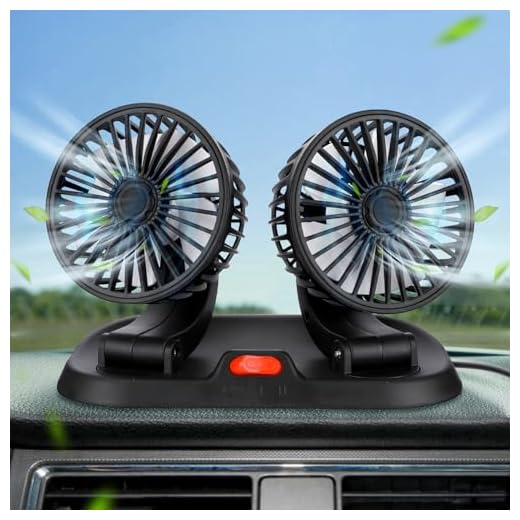 Ventilador Coche Doble Cabeza 360° Rotación Ventiladores, USB Ventilador Silencioso Potente 2 Velocidades Mini Ventiladors Mesa con Número de Teléfono para SUV RV Camioneta VAN Oficina Dormitorio (A)