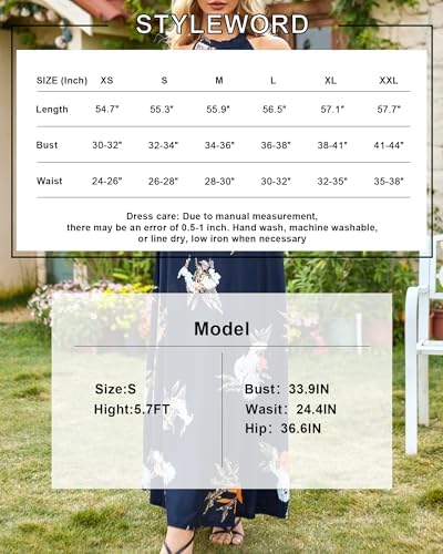 STYLEWORD Women's Summer 2025 Maxi Dress Floral Halter Neck Sexy Party Wedding Guest Long Formal Dress