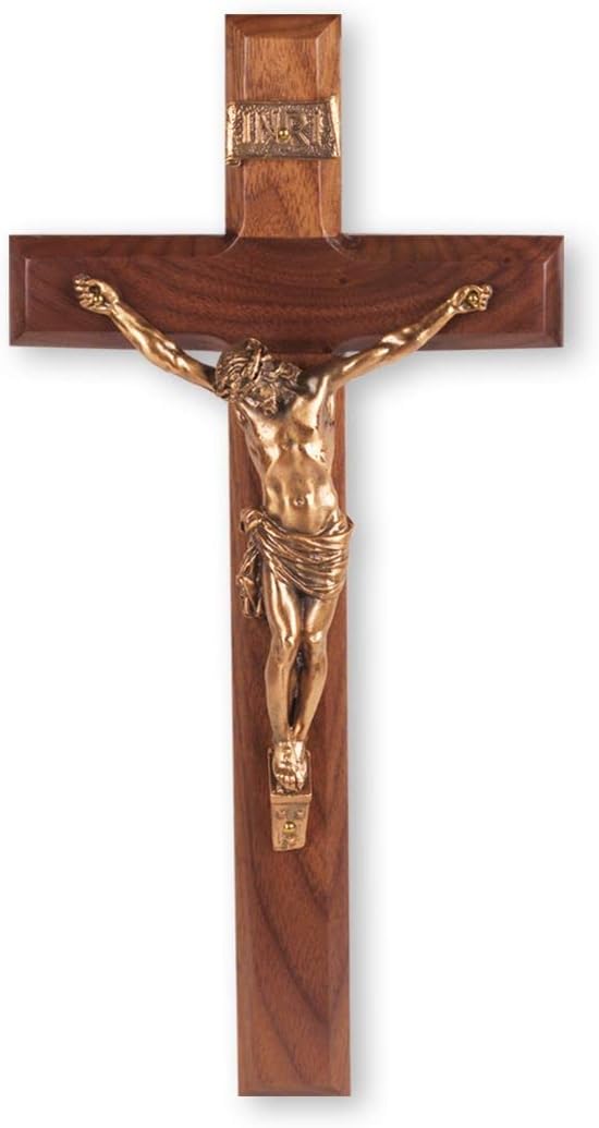 12" Walnut Crucifix with Museum Gold Corpus