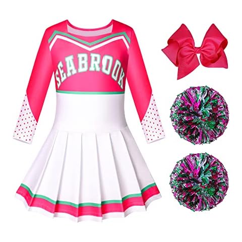 Aepotumn Addison Cheerleader Outfit Girls Zombies 3 World Book Day Cheerleader Costume Kids Dress with Poms Poms for 9-10 Years MEIHONG 150 Cover