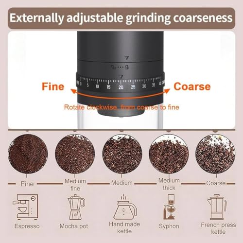 Portable Burr Coffee Grinder, Small Cordless Electric Bur Grinder, 40 Adjustable Settings, 1800mAh Coffee Bean Grinder with Conical Ceramic Burr, for Travel, Camping, Office, Espresso - Image 3