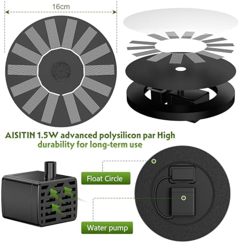 AISITIN Solar Fountain, Solar Powered Water Fountain, Easy Setup Solar Fountain Pump for Bird Bath, Outdoor, Garden, Pond, Pool — view 3