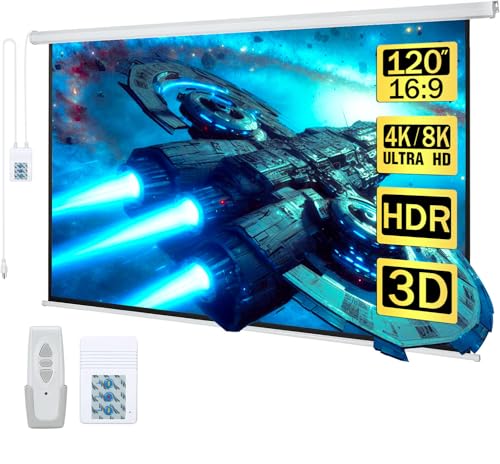 Kayle 120' Motorized Projector Screen Electric Diagonal Automatic Projection 16:9 HD Movies Screen...