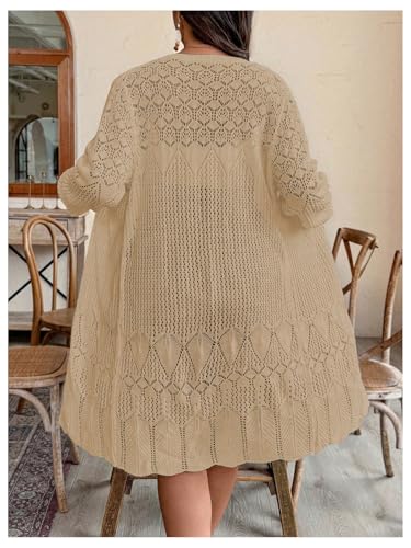 Verdusa Women's Plus Size Long Cardigan Sweater Open Front Hollow Out Knit Lightweight Outerwear Spring Fall Clothes2