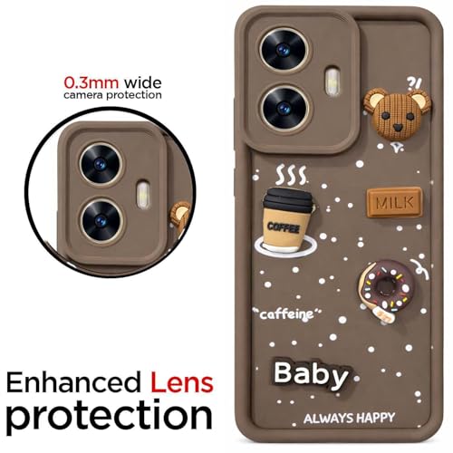 Image of Bintage Ball Bear| Donut| Milk Cake| Baby| Coffee Rubber Case Full Body & Camera Protection Back Cover Compatible for Realme C55 5G - Brown