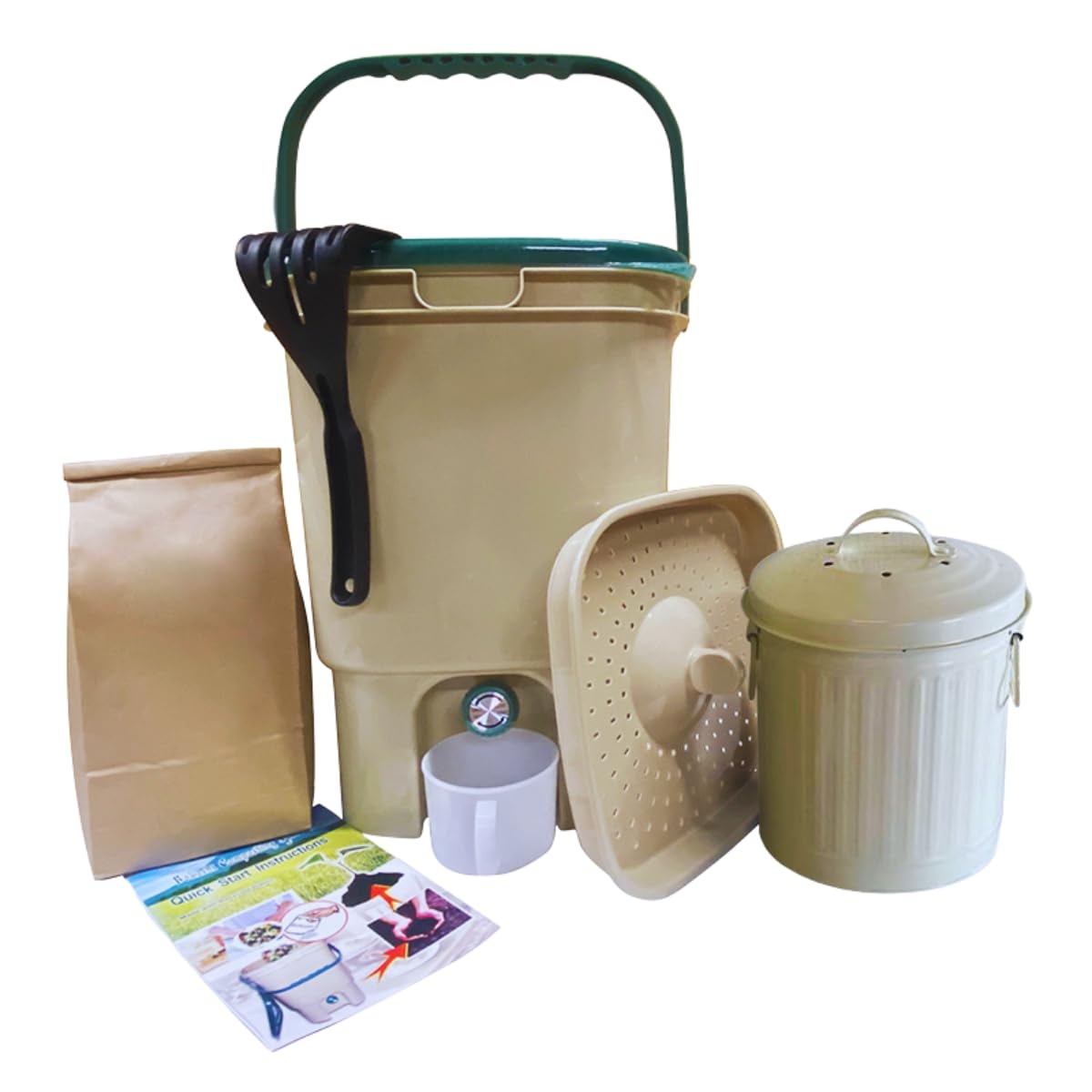 Indoor Bokashi Composter Starter Kit, 2.2 lb Premium Bokashi Bran Included, Easliy Turn Your Kitchen Wastes into Nutrition for Your Garden Soil
