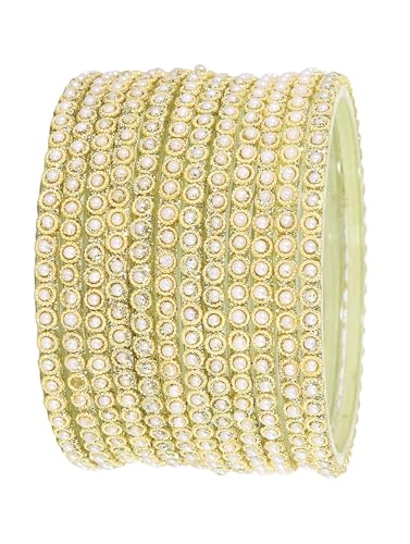 Image of NMII Glass Golden Beads & Pearls Moti Work Designer Bangles Set For Women & Girls | Kanch ki Chudi Set | Girl's Bangles Bracelet | Glass Bangles | Daily, Wedding, Party, Fashion Jewellery- Set of 12