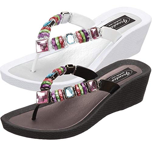 Women's 26462E Rainbow Wedge Jeweled Waterproof Molded Sole Summer Thong Sandal3