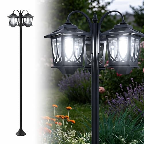 PEATOP 73” Solar Lamp Post Light, 3-Head Outdoor Solar Post Lights for Yard, Garden, Pathway, Aluminum Waterproof Dusk to Dawn Floor Lamp with Replaceable Bulbs, 6000K White Light