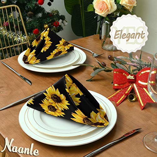 Naanle Sunflower Cloth Napkins Dinner Table Napkins Set Of 6, Floral Flower Solid Washable Reusable Polyester Napkins With Hemmed Edges For Home Holiday Party Wedding Oversized 20 X 20 In #TOP3