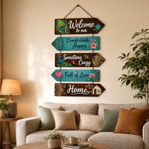 Image of Zesta Wooden Wall Hanging Decorative Items /Hanging Home Wall Decor Items /MDF Decoration Items for Home /Cute Wall Art For Living Room /Home Decor Items Living Room (Welcome To Our Home 2)