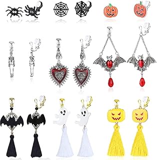 LOLIAS 9Pairs Halloween Drop Tassel Earrings for Women Teens Pumpkin Bat Spider Red Heart Skull Dangle Earrings Set A