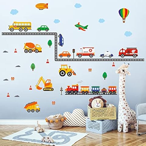 DECOWALL DS-8047 Construction Vehicles Wall Stickers Cover