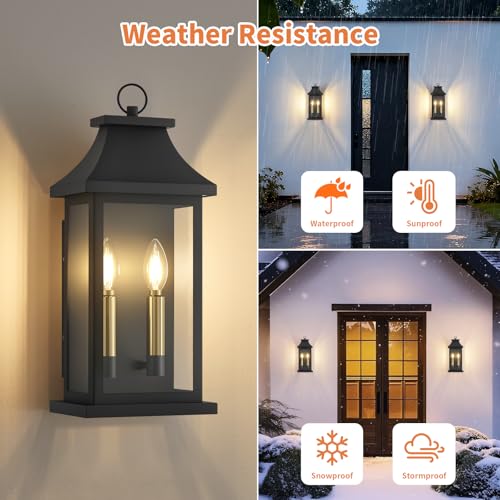 Image of 22'' Large Outdoor Light Fixture, 1 Pack Modern Black Exterior Wall Lantern