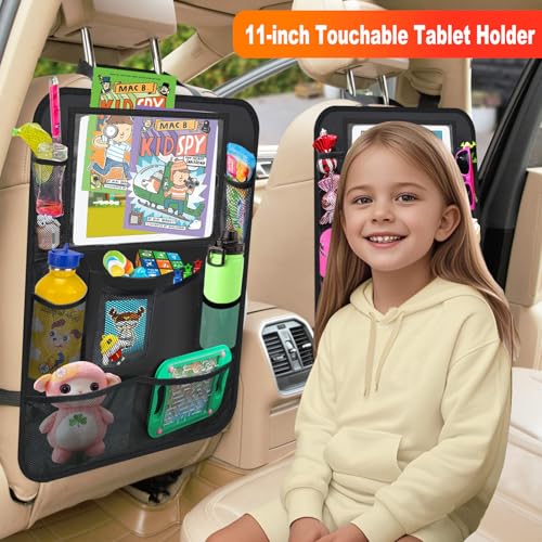 Image of Car Backseat Organizer ,2 Pack Car Organizer Back Seat with 11 inch Tablet Holder, 10 Storage Pockets Seat Back Protectors Kick Mats for Kids Toddlers, Travel Accessories (Black)