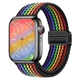 RockCheems band Compatible With Apple Watch Band,2022 Black Rainbow(Black-BKL) strap(42/44/45/49mm),Adjustable Braided Solo Loop Band,Magnetic Buckle Band,Elastic Sport Band,iWatch Band for women 41mm 40mm 38mm 42mm 44mm 45mm 49mm