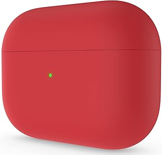 ORNARTO Compatible with AirPods Pro Case, Protective Liquid Silicone Case for AirPods Pro Soft Skin Front LED Visible Silicone Case, Red