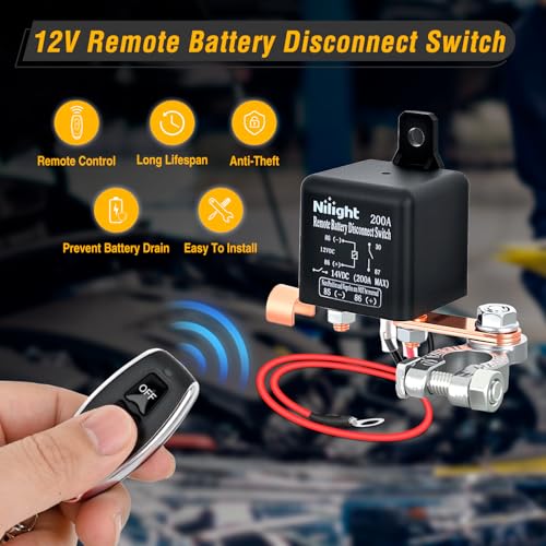 Nilight Remote Battery Disconnect Switch 12V 200A Car Anti-Theft Kill Switches Upgrade Prevent Power Drain with Wireless Remote Control Relay Fobs for Auto Truck RV Boat by Nilight - Image 3