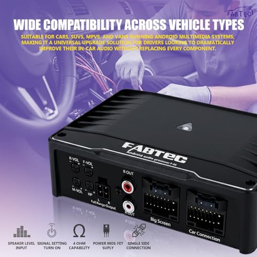 Image of FABTEC Car Android DSP 6 Channel Amplifier 70W RMS x 4 Speakers + 2 x TWEETERS + 1 SUBWOOFER Ultra Slim Mini Sound Booster for Car Android Stereo