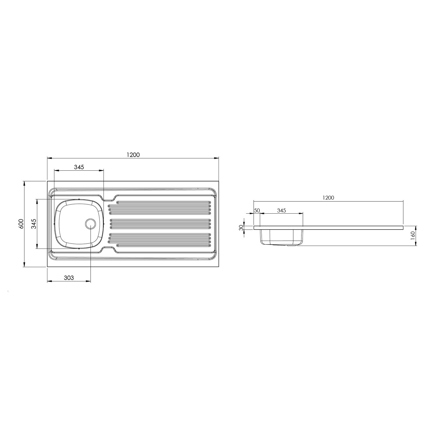 Evier inox 18/10 à poser réversible - Moderna - 1 cuve + égouttoir + 120x60cm