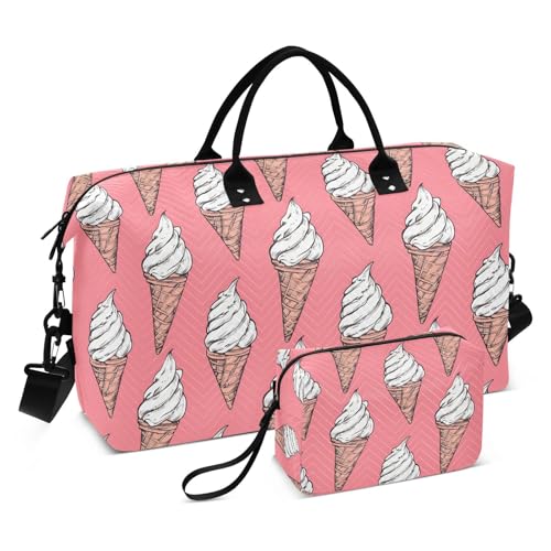 Watercolor Ice Cream Retro Large Travel Duffle Bag Weekender Overnight Bags Gym Yoga Bag for Women Men with Toiletry Bag