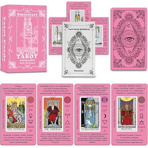 Smoostart Pink Tarot Cards with Meanings for Beginners, Tarot Cards Deck with Guidebook, Keywords, Element, Planet, Zodiac, Chakra, Yes or No, Musical Pitch, Numerology, Hebrew Alphabet Cover