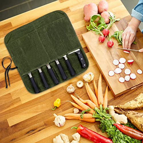 Chef Knife Roll Bag, Heavy Duty Oxford Utility Knife Bag, 6 Slots Chefs Knife Case Holder, Multi-Function Cutlery Kitchen Knife Pouch Knife Wrap Wallet Tool Roll For Home Kitchen Traveling Camping #TOP5