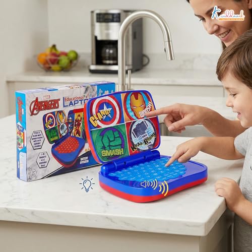 Image of Avengers Theme Educational Laptop Without Screen for Kids | Interactive Music, Alphabet & Number Learning Toy for 3+ Year Olds | Screen-Free, Safe & Durable Early Learning Toy (Red)