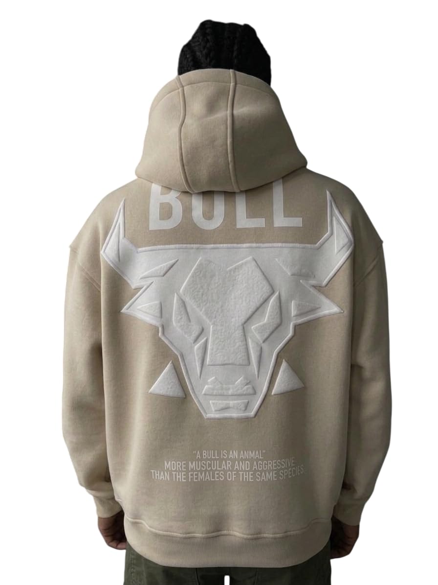 Felpa con cappuccio oversize Bull – Sabbia sbiancata