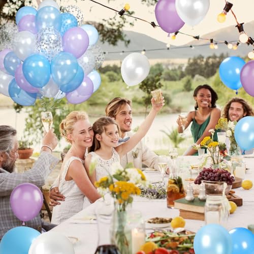Image of Blue Purple Balloons, Light Purple Blue White Latex Balloon for Birthday