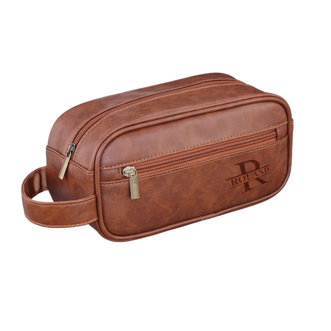 Personalized Leather Toiletry Bag for Men Custom Engraved Travel Dopp Kit, Waterproof Shaving kit & Large Capacity, Gift for Father's Day, Birthday,