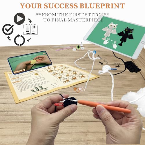 Image of LuNuaFvy Crochet Kit for Beginner Adult /Teen /Kid 9+ - Learn to Crochet Animal Amigurumi Dragon Set with Left /Right-Handed 4hr Video, 3-Format Guides, Gift-Ready Packaging, Soft Yarn & Storage Bag