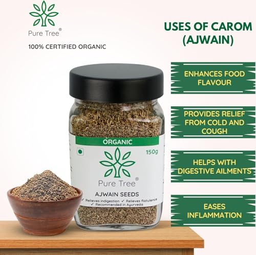 Image of Pure Tree Certified Organic Carom Seeds | 150 g | Glass Jar | Ajwain Seeds | Omam | Vamu | Ajowan | Ayamodakam Seeds Rich In Antioxidants