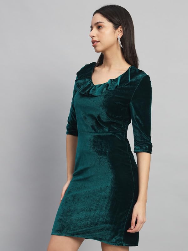 Image of V-Neck Party Dress for Women Bodycon | Shiny Velvet Half Sleeves Above Knee Length Outfit