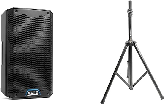 Alto Professional TS408-2000W 8" Active PA Speaker with 3 Channel Mixer, Bluetooth Streaming & Pyle Universal Speaker Stand - Floor Mount Holder, Heavy Duty Tripod, Adjustable Height 100-180 cm