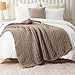 Battilo Beige Chunky Knit Throw Blanket, Soft and Thick Cream Chenille Throw Blanket, 50