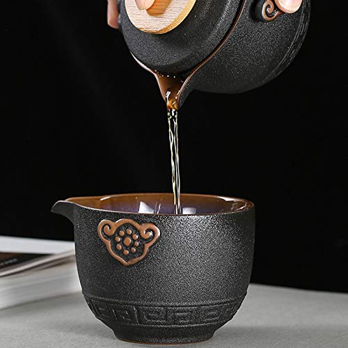 Przenośny podróżny zestaw do herbaty, Kung Fu TeaSet Ceramiczny przenośny czajniczek Porcelanowy zestaw do herbaty Gaiwan Filiżanki do herbaty Ceremonia herbaty(Black)