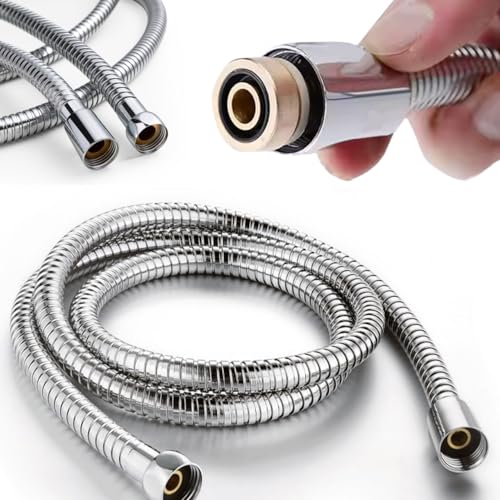 Shower Hose 2m (78.7”),12mm Large Bore Flexible and Leakproof Stainless Steel Chrome Bath Shower Pipe Anti-Knik Shower Tube with Pipe Washer Universal Replacement Hose Cable for Bath Toilet Cleaning
