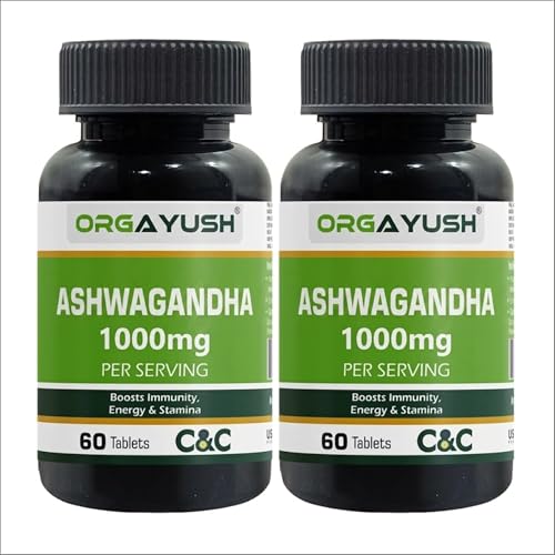 Image of Organic Ashwagandha 1000mg Tablets - Energy, Strength & Stamina Support Supplement, Stress Support & Sleep Wellness Formula with Himalayan Ashwagandha (Pack of 2)