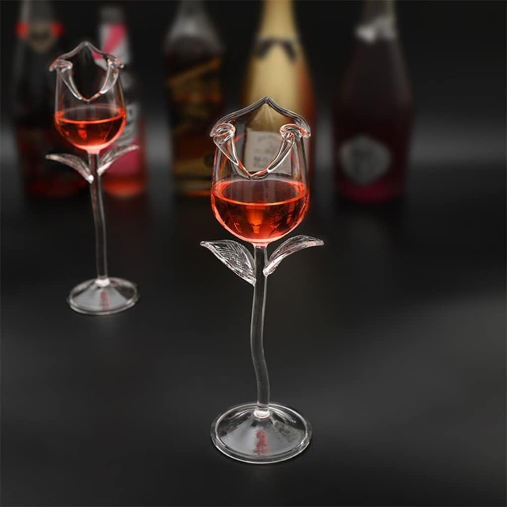 Red Wine Goblet Cocktail Glasses 100ml Rose Flower Shape Glass for Party Barware Drinkware