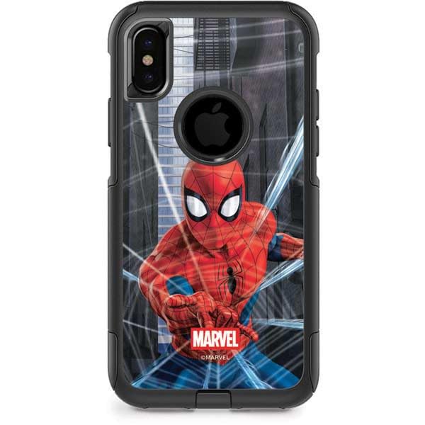 Skinit Decal Phone Skin Compatible with OtterBox Commuter iPhone X/XS - Officially Licensed Marvel Spiderman Web Throw Design