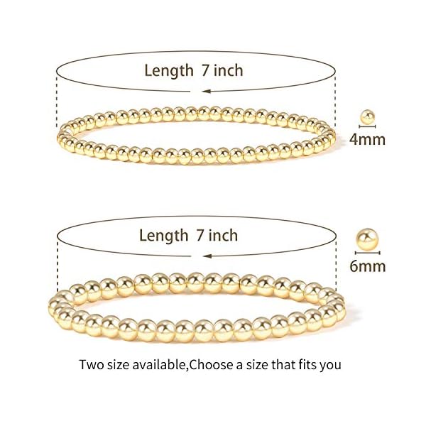 Badu Gold Bead Bracelet for Women 14K Gold Plated Bead Ball Bracelet Stretchable Elastic Hypoallergenic Bohemian Stackable Bracelet