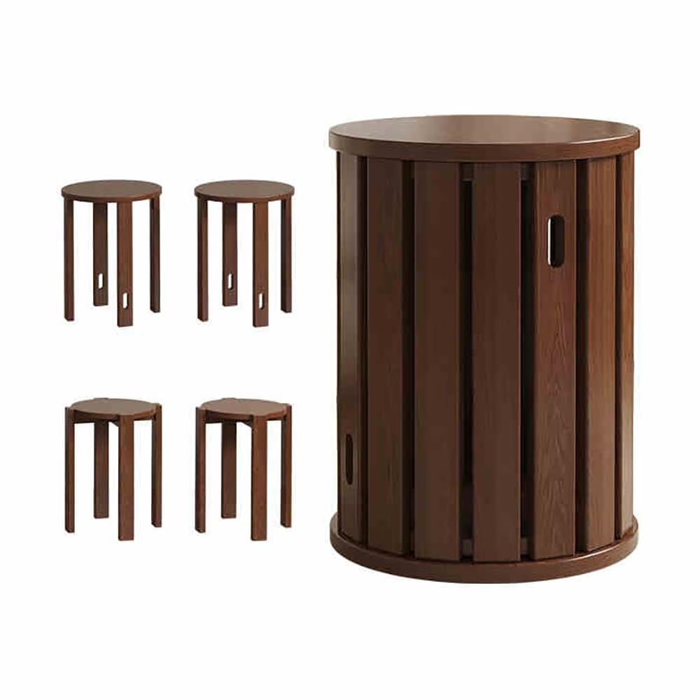 SXZenSpace 4-in-1 Stackable Wooden Stools - Round Bar Stool Portable Dining Chair Versatile Accent Table Nightstand Coffee Living Room (Walnut Finish)