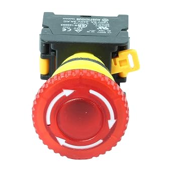 Alpinetech MBL22 Red 22mm 1NC Emergency Stop Push Button Switch Estop EPO Mushroom Switch LED Illuminated 24, Volts