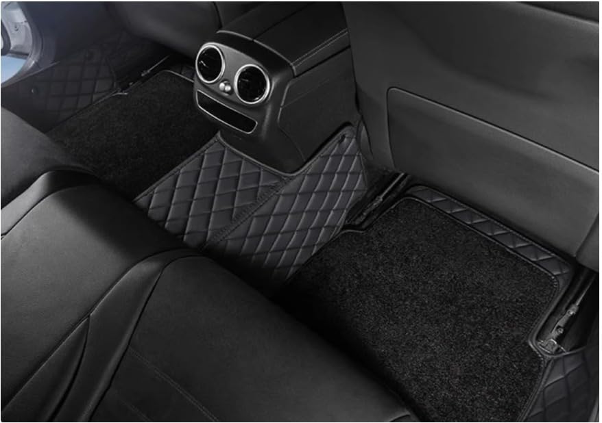 Image of Premium 7D Car Floor Mats Compatible for Hyundai Verna (2013-2016) ||Luxury Leather Double Layered Mat||Complete Set of 3Pcs||Waterproof and Washable||Color :-Black with Black (Black Grass)